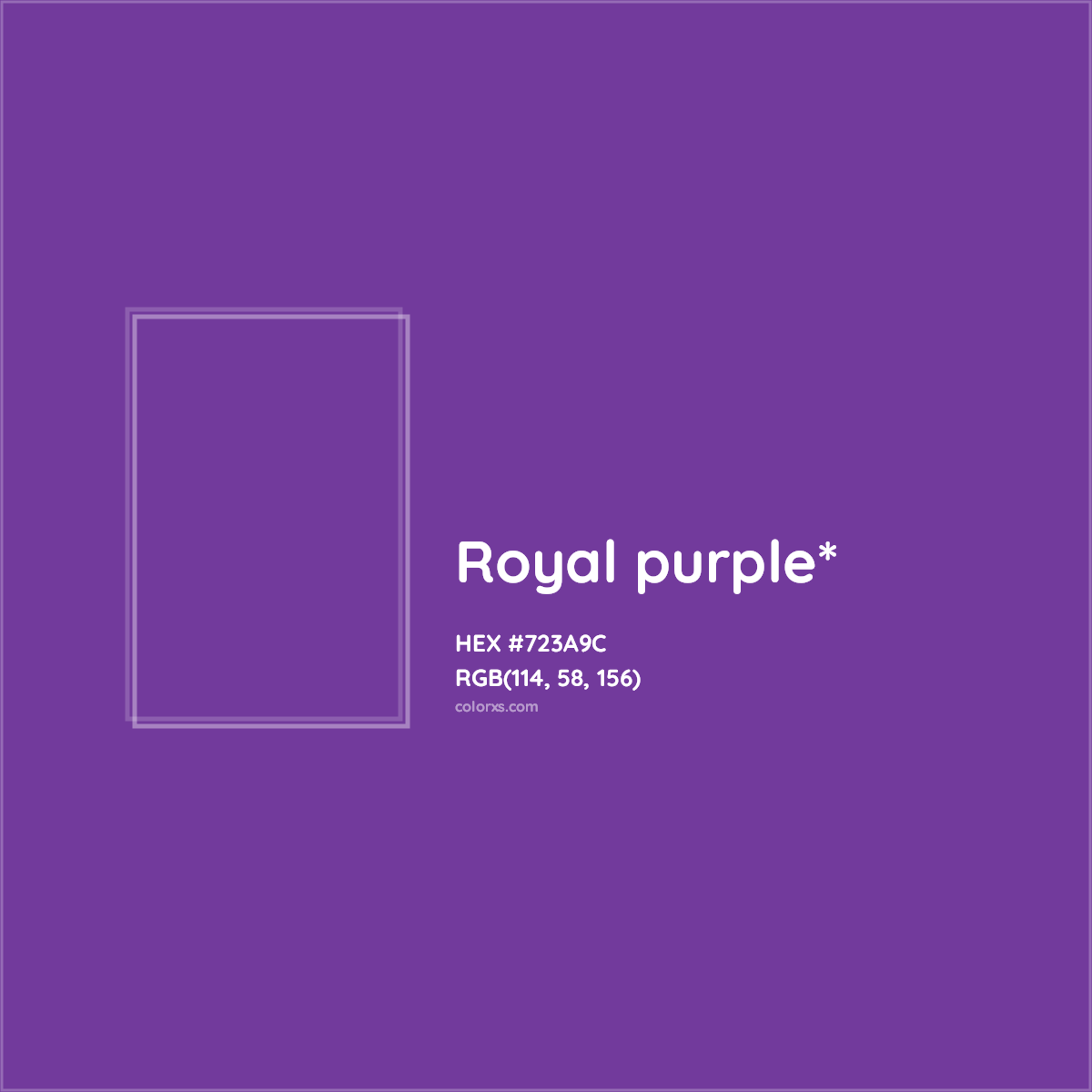 #723A9C hex color. RGB, RYB, CMYK, HSL, HSV codes and color conversions. Matching color names, palettes, paints.