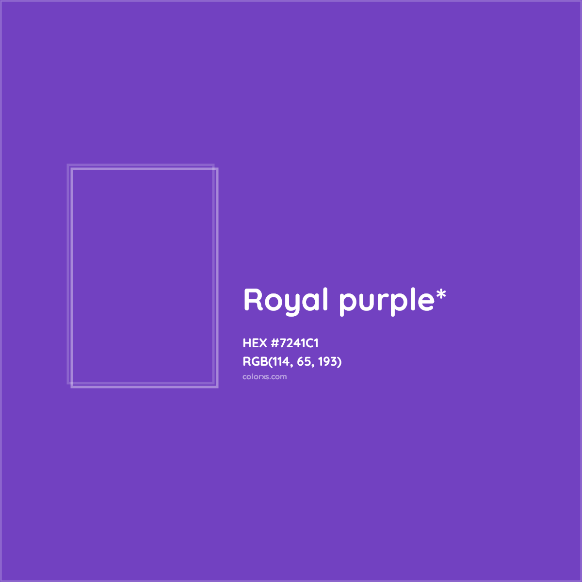 #7241C1 hex color. RGB, RYB, CMYK, HSL, HSV codes and color conversions. Matching color names, palettes, paints.