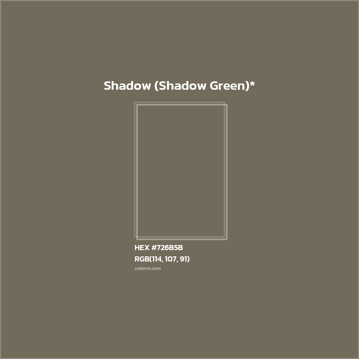 #726B5B hex color. RGB, RYB, CMYK, HSL, HSV codes and color conversions. Matching color names, palettes, paints.