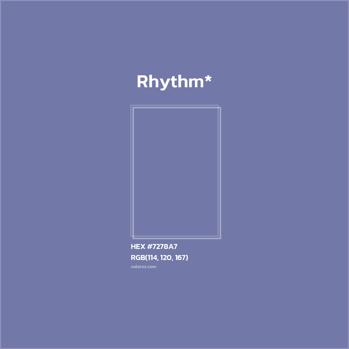 #7278A7 hex color. RGB, RYB, CMYK, HSL, HSV codes and color conversions. Matching color names, palettes, paints.