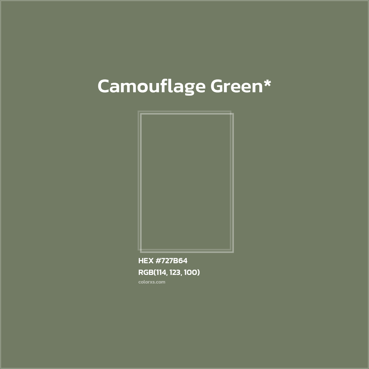 #727B64 hex color. RGB, RYB, CMYK, HSL, HSV codes and color conversions. Matching color names, palettes, paints.