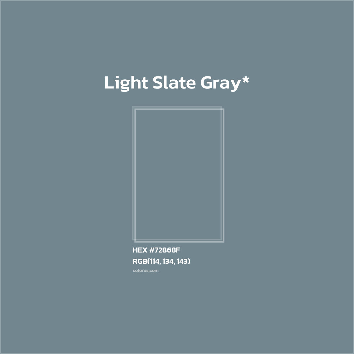 #72868F hex color. RGB, RYB, CMYK, HSL, HSV codes and color conversions. Matching color names, palettes, paints.