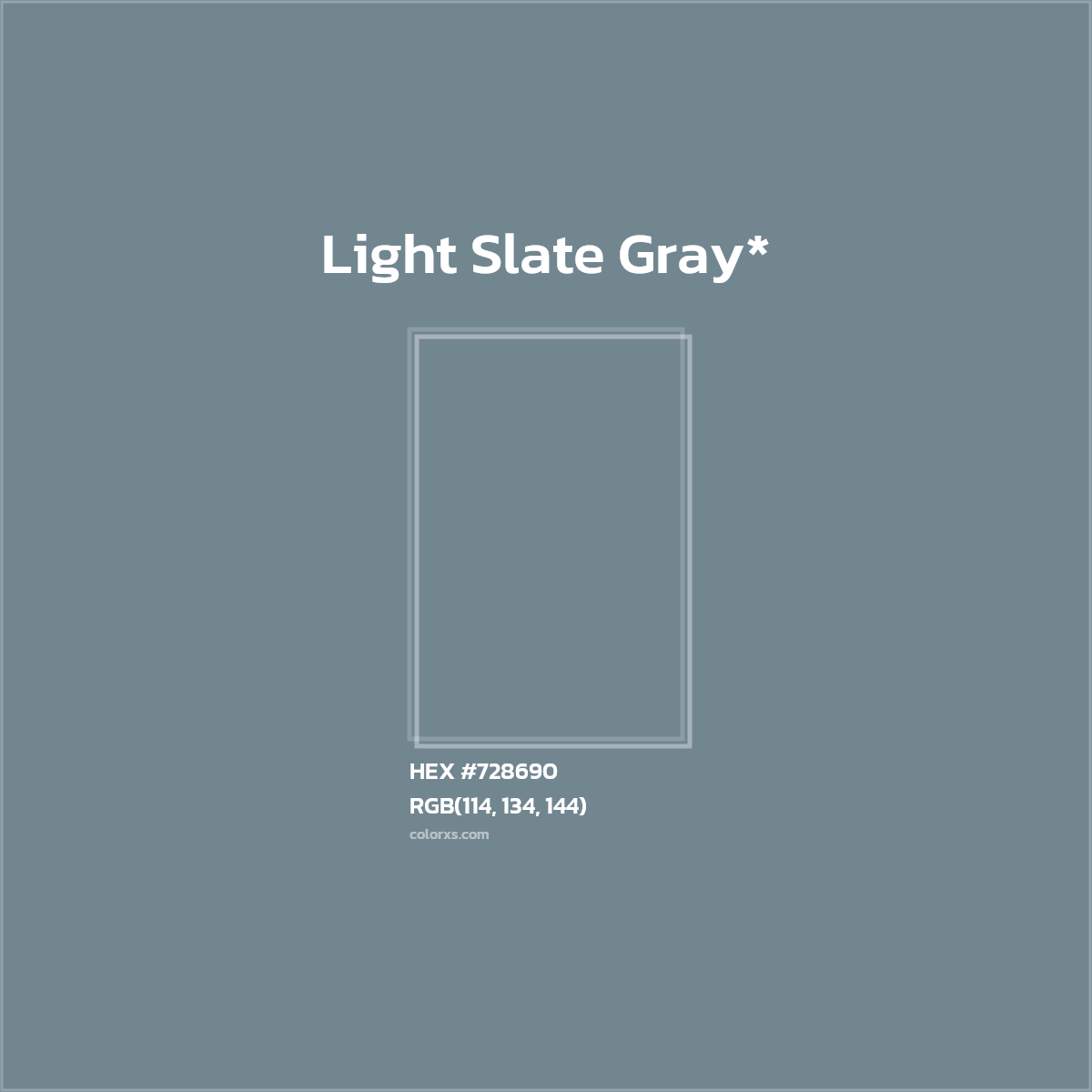 #728690 hex color. RGB, RYB, CMYK, HSL, HSV codes and color conversions. Matching color names, palettes, paints.