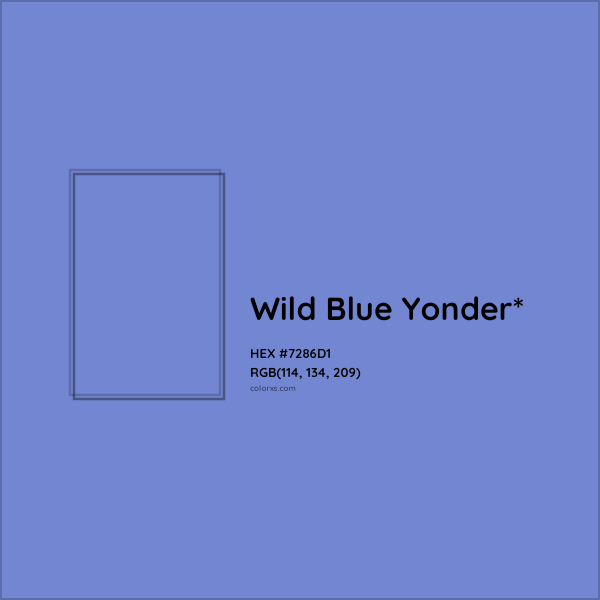 #7286D1 hex color. RGB, RYB, CMYK, HSL, HSV codes and color conversions. Matching color names, palettes, paints.