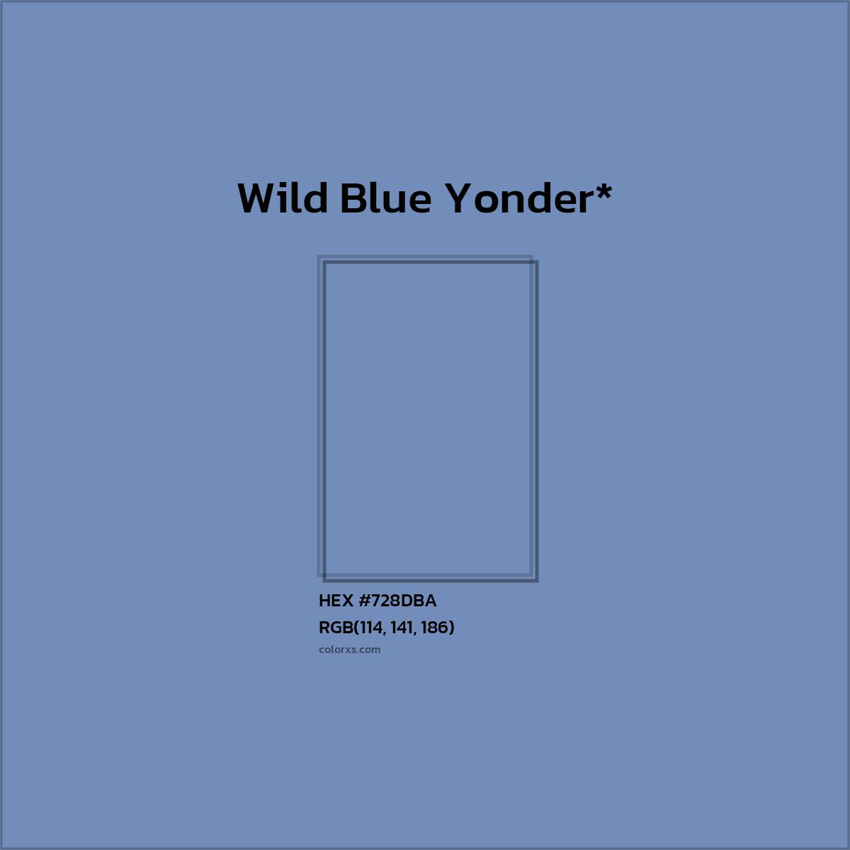#728DBA hex color. RGB, RYB, CMYK, HSL, HSV codes and color conversions. Matching color names, palettes, paints.