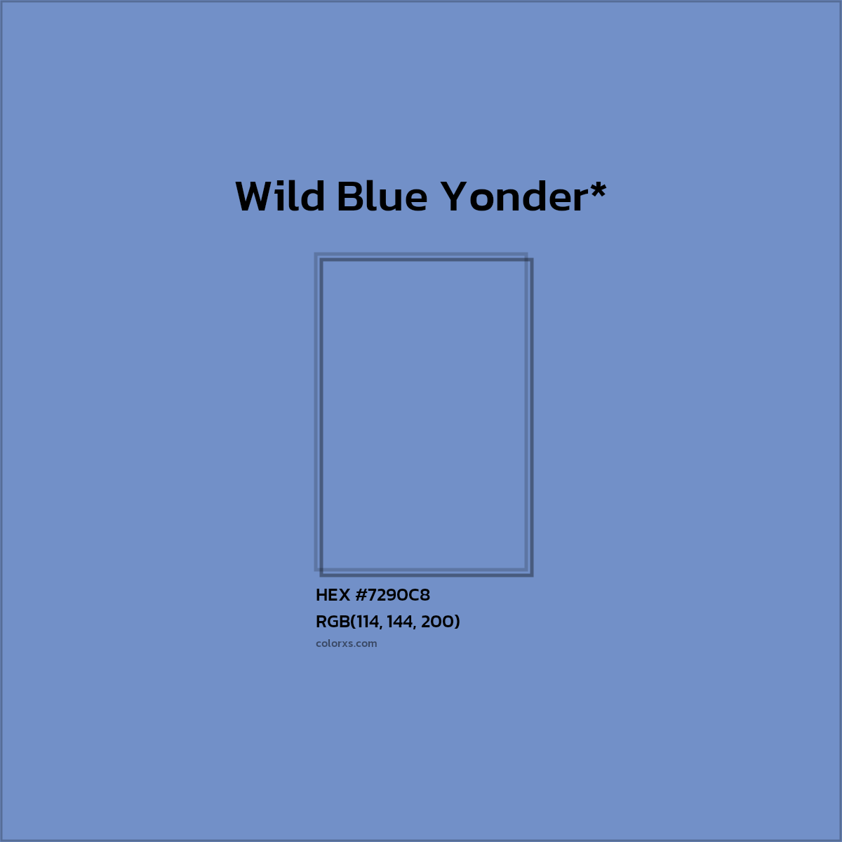 #7290C8 hex color. RGB, RYB, CMYK, HSL, HSV codes and color conversions. Matching color names, palettes, paints.