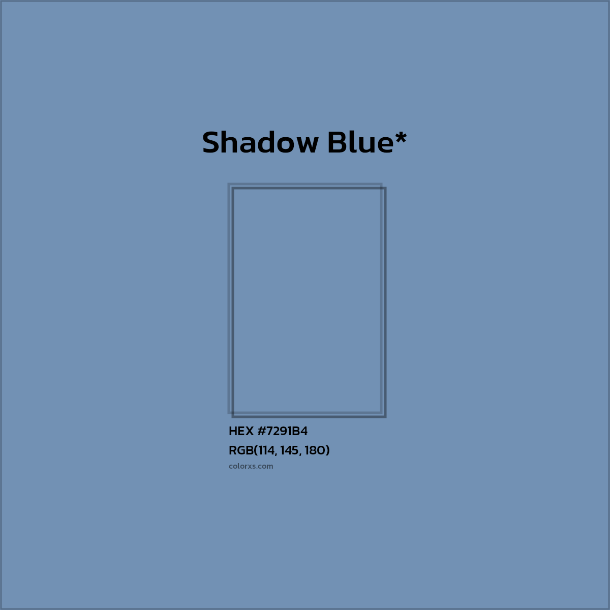 #7291B4 hex color. RGB, RYB, CMYK, HSL, HSV codes and color conversions. Matching color names, palettes, paints.