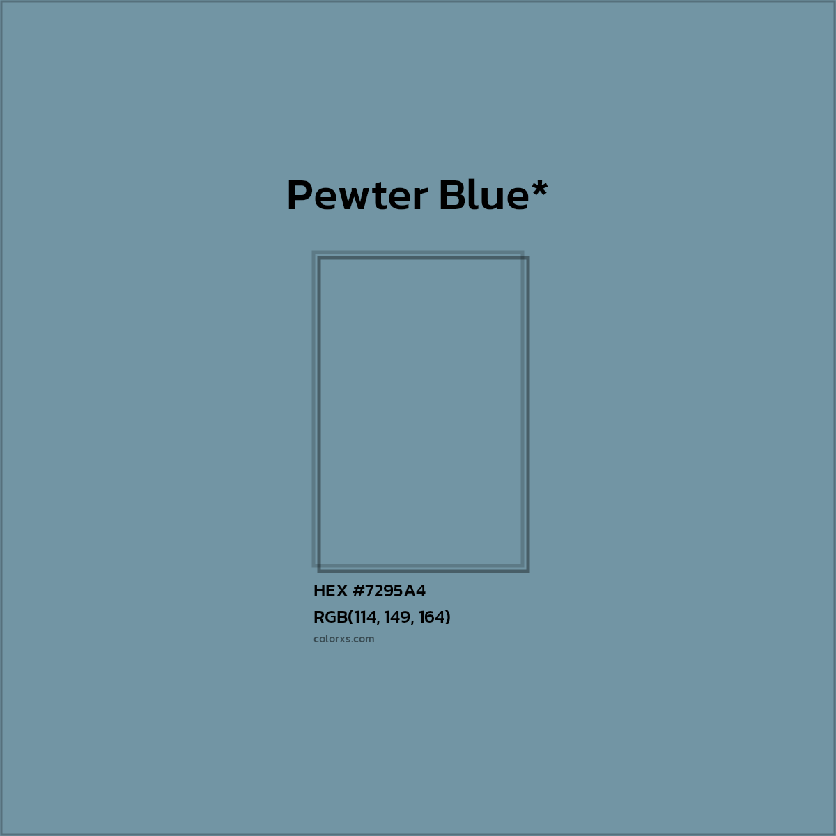 #7295A4 hex color. RGB, RYB, CMYK, HSL, HSV codes and color conversions. Matching color names, palettes, paints.