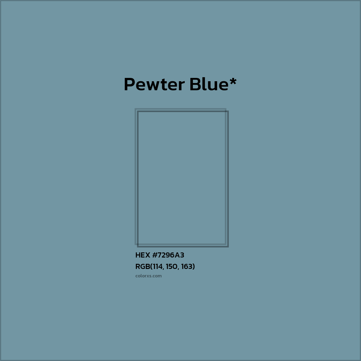 #7296A3 hex color. RGB, RYB, CMYK, HSL, HSV codes and color conversions. Matching color names, palettes, paints.