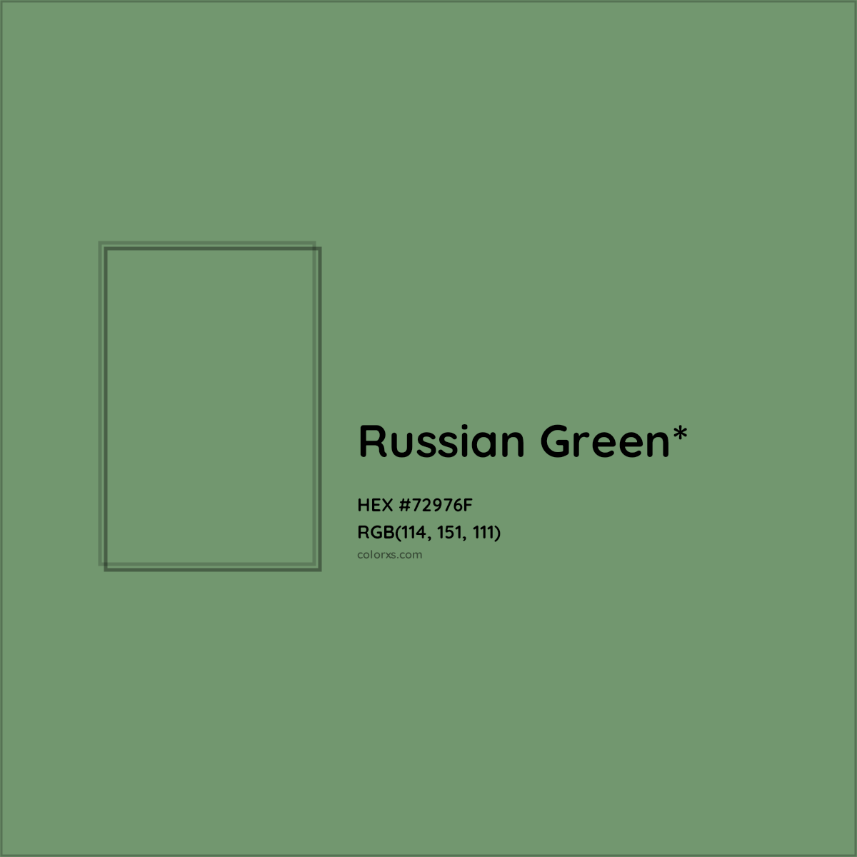 #72976F hex color. RGB, RYB, CMYK, HSL, HSV codes and color conversions. Matching color names, palettes, paints.