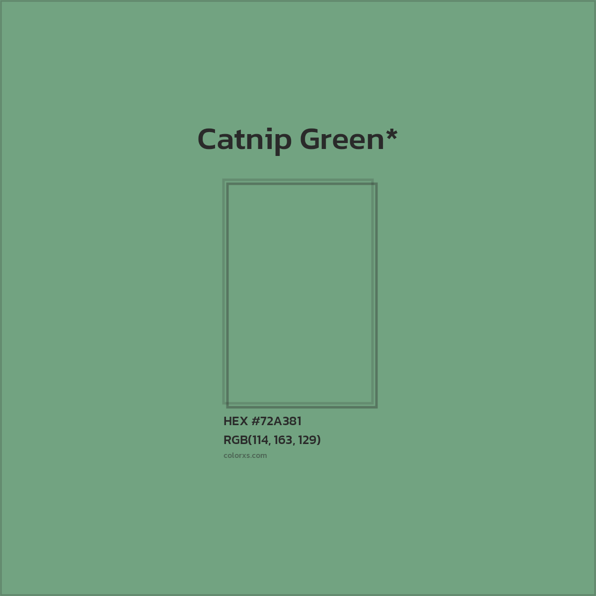 #72A381 hex color. RGB, RYB, CMYK, HSL, HSV codes and color conversions. Matching color names, palettes, paints.