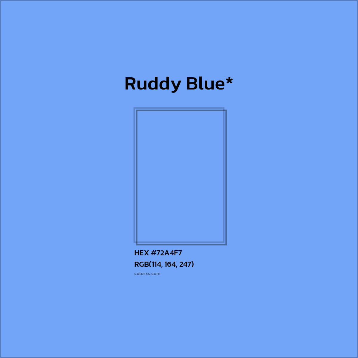 #72A4F7 hex color. RGB, RYB, CMYK, HSL, HSV codes and color conversions. Matching color names, palettes, paints.
