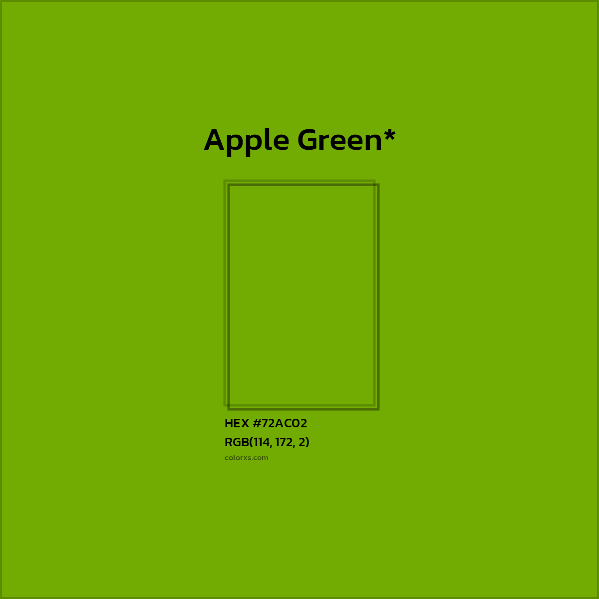 #72AC02 hex color. RGB, RYB, CMYK, HSL, HSV codes and color conversions. Matching color names, palettes, paints.