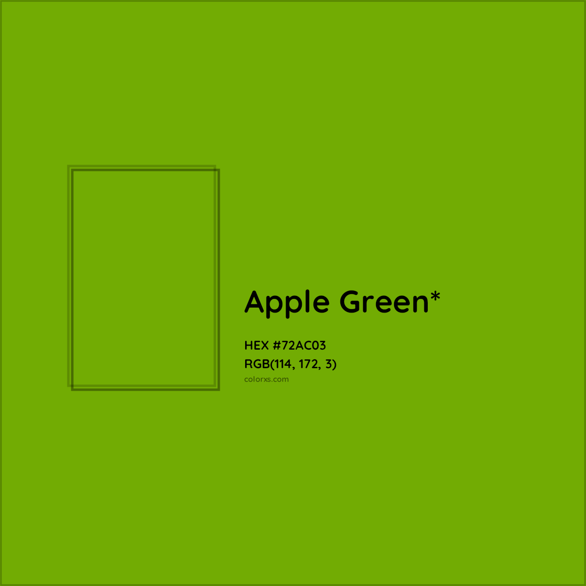 #72AC03 hex color. RGB, RYB, CMYK, HSL, HSV codes and color conversions. Matching color names, palettes, paints.