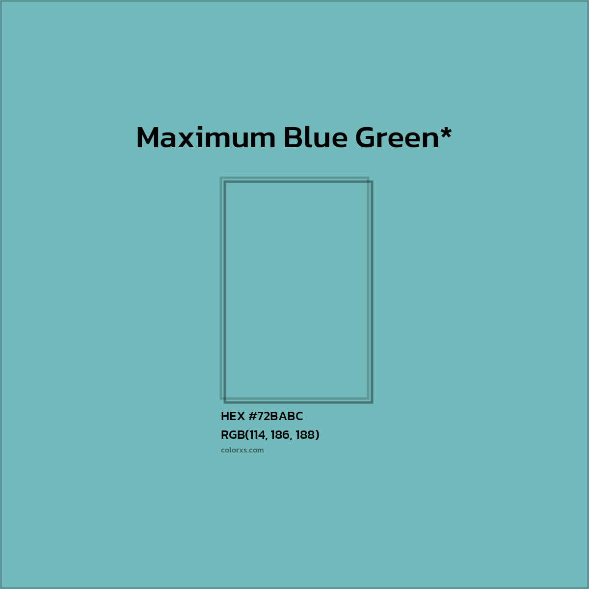 #72BABC hex color. RGB, RYB, CMYK, HSL, HSV codes and color conversions. Matching color names, palettes, paints.