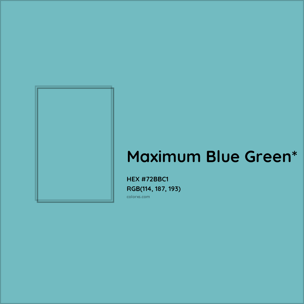 #72BBC1 hex color. RGB, RYB, CMYK, HSL, HSV codes and color conversions. Matching color names, palettes, paints.