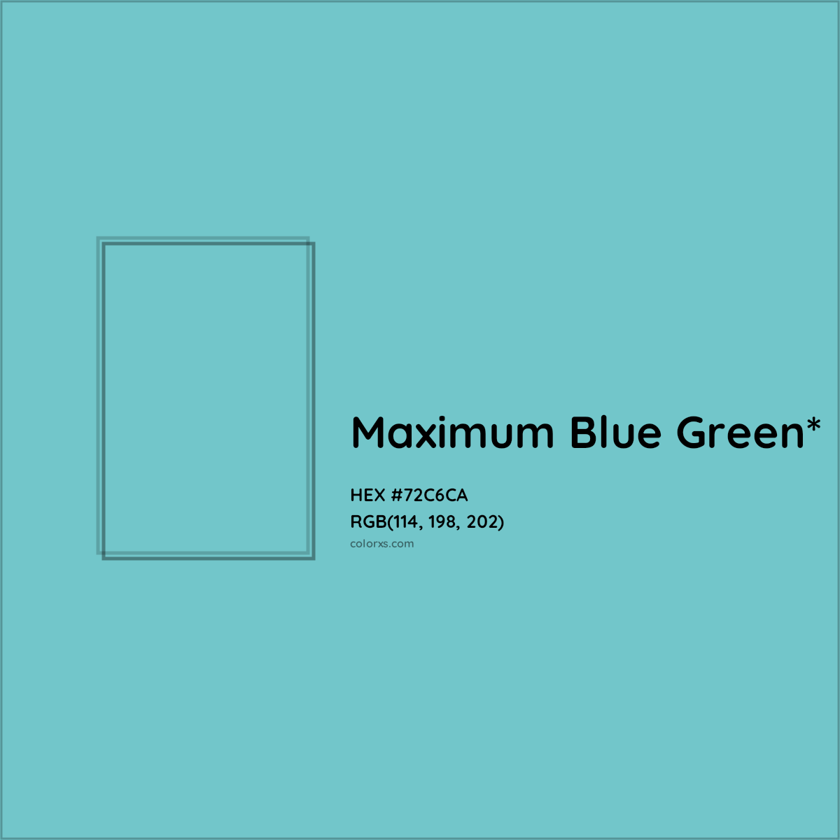 #72C6CA hex color. RGB, RYB, CMYK, HSL, HSV codes and color conversions. Matching color names, palettes, paints.