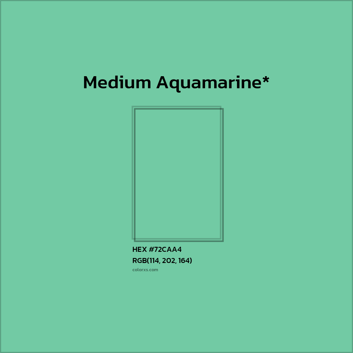 #72CAA4 hex color. RGB, RYB, CMYK, HSL, HSV codes and color conversions. Matching color names, palettes, paints.