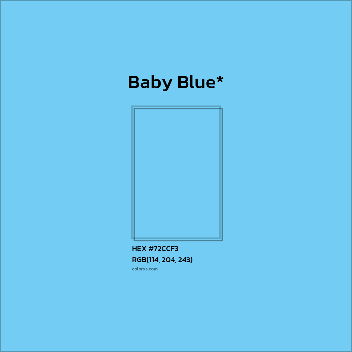 #72CCF3 hex color. RGB, RYB, CMYK, HSL, HSV codes and color conversions. Matching color names, palettes, paints.
