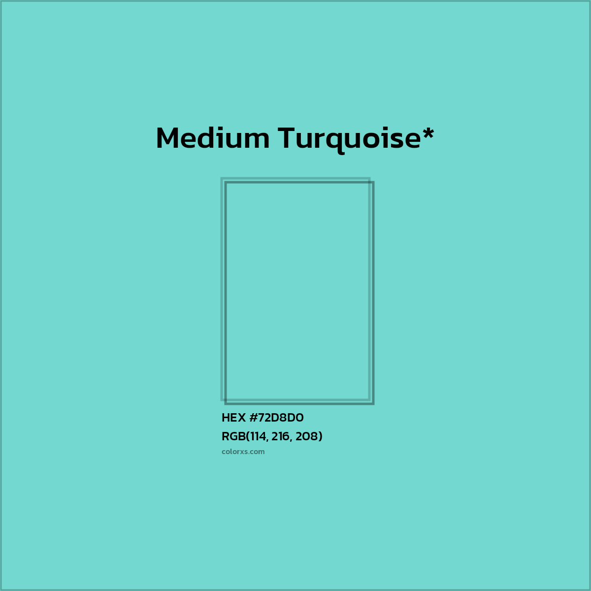 #72D8D0 hex color. RGB, RYB, CMYK, HSL, HSV codes and color conversions. Matching color names, palettes, paints.