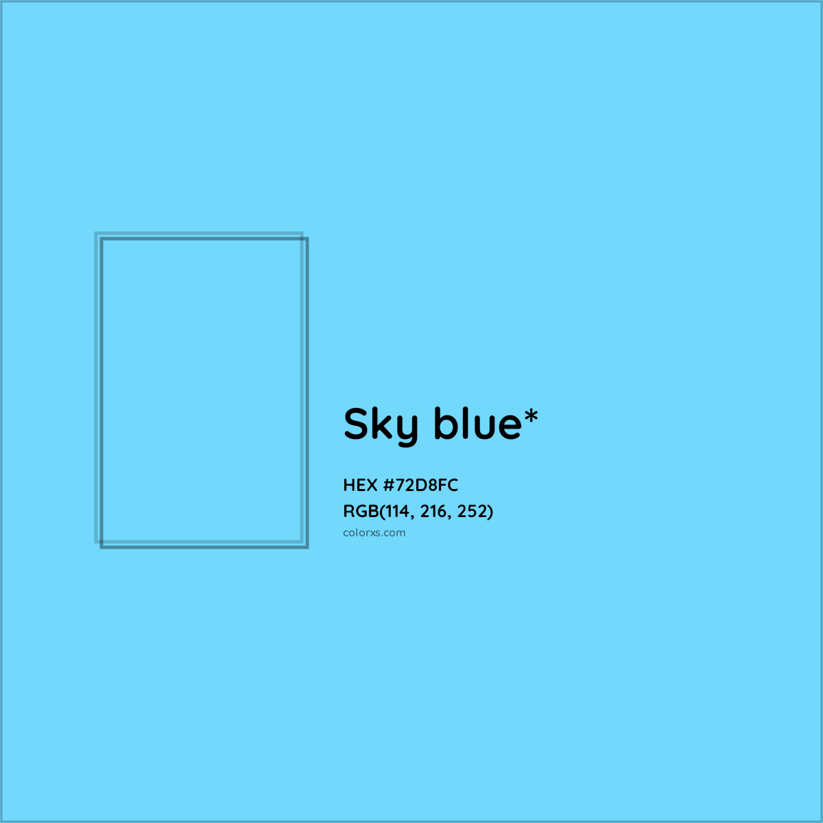 #72D8FC hex color. RGB, RYB, CMYK, HSL, HSV codes and color conversions. Matching color names, palettes, paints.