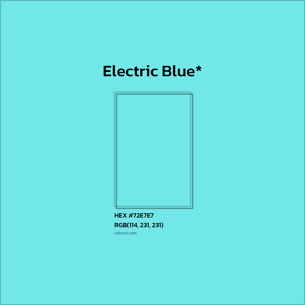 #72E7E7 hex color. RGB, RYB, CMYK, HSL, HSV codes and color conversions. Matching color names, palettes, paints.