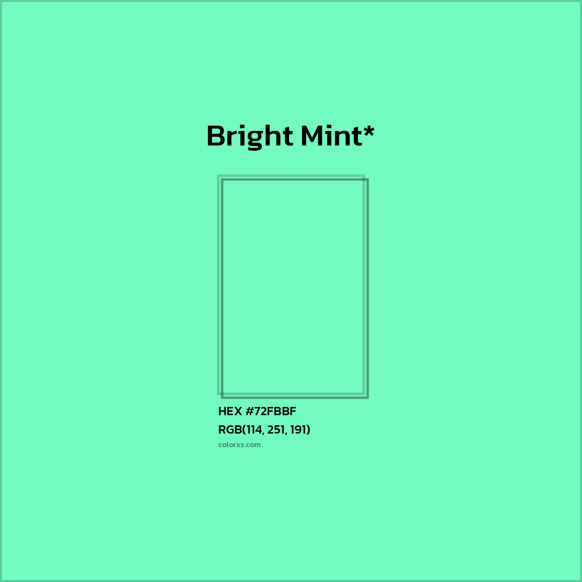 #72FBBF hex color. RGB, RYB, CMYK, HSL, HSV codes and color conversions. Matching color names, palettes, paints.