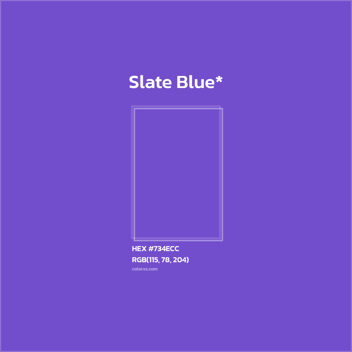 #734ECC hex color. RGB, RYB, CMYK, HSL, HSV codes and color conversions. Matching color names, palettes, paints.