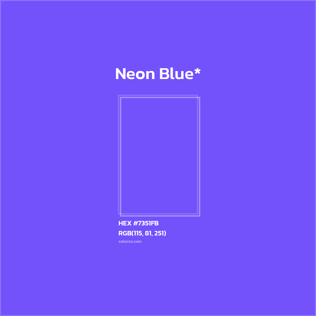 #7351FB hex color. RGB, RYB, CMYK, HSL, HSV codes and color conversions. Matching color names, palettes, paints.