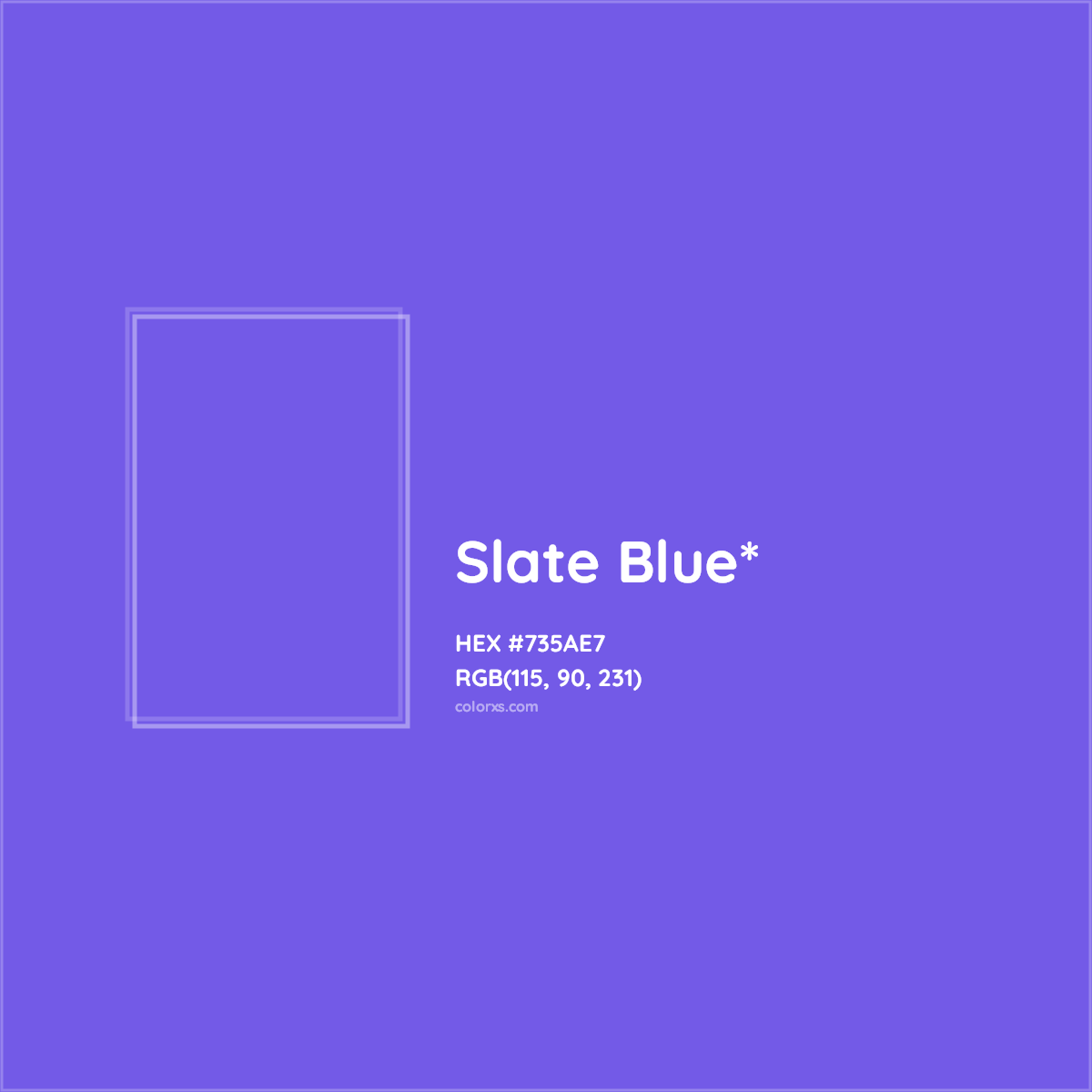#735AE7 hex color. RGB, RYB, CMYK, HSL, HSV codes and color conversions. Matching color names, palettes, paints.