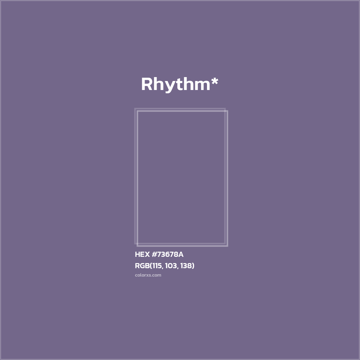 #73678A hex color. RGB, RYB, CMYK, HSL, HSV codes and color conversions. Matching color names, palettes, paints.
