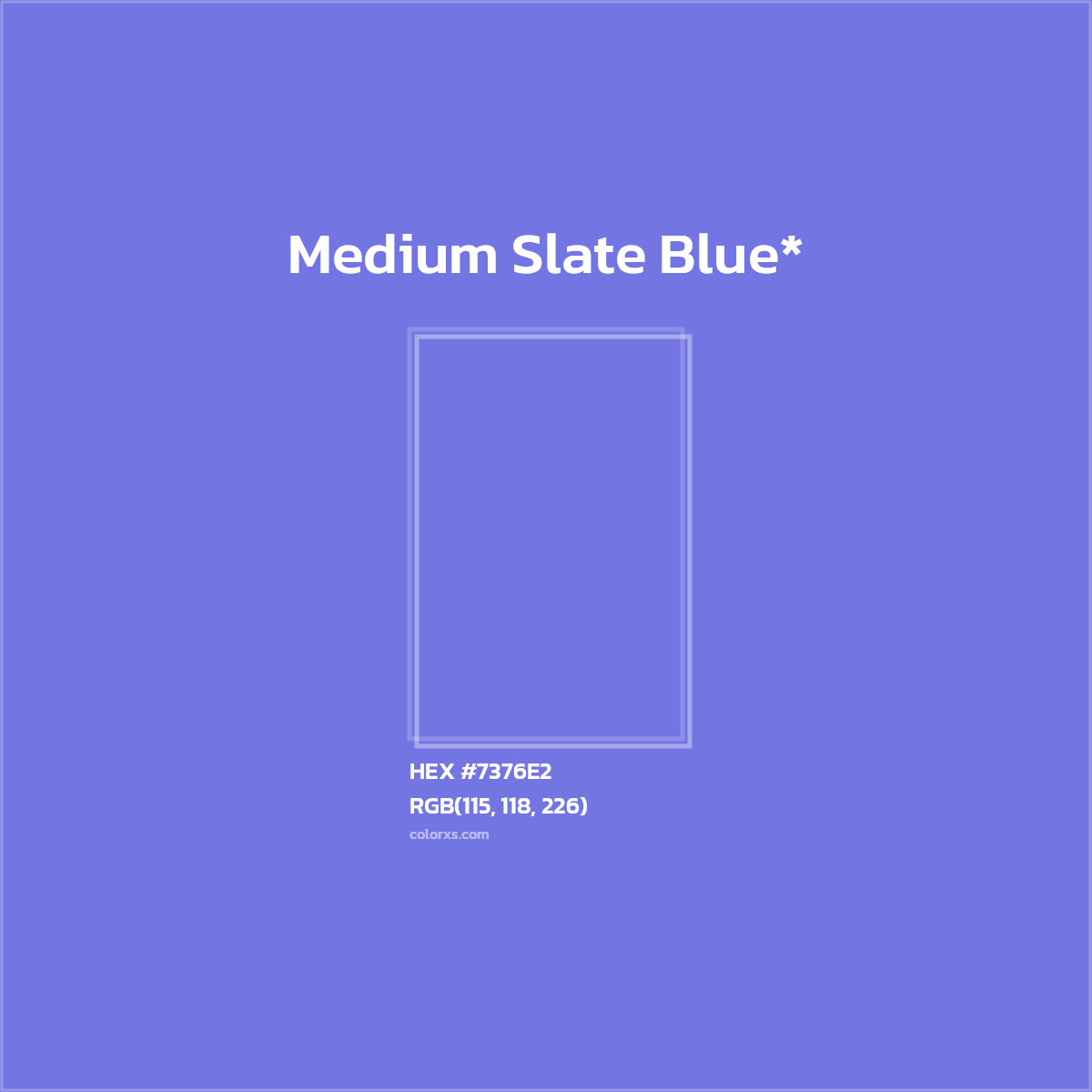 #7376E2 hex color. RGB, RYB, CMYK, HSL, HSV codes and color conversions. Matching color names, palettes, paints.