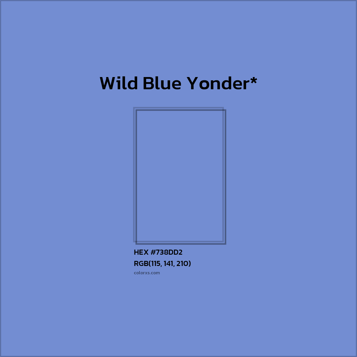 #738DD2 hex color. RGB, RYB, CMYK, HSL, HSV codes and color conversions. Matching color names, palettes, paints.
