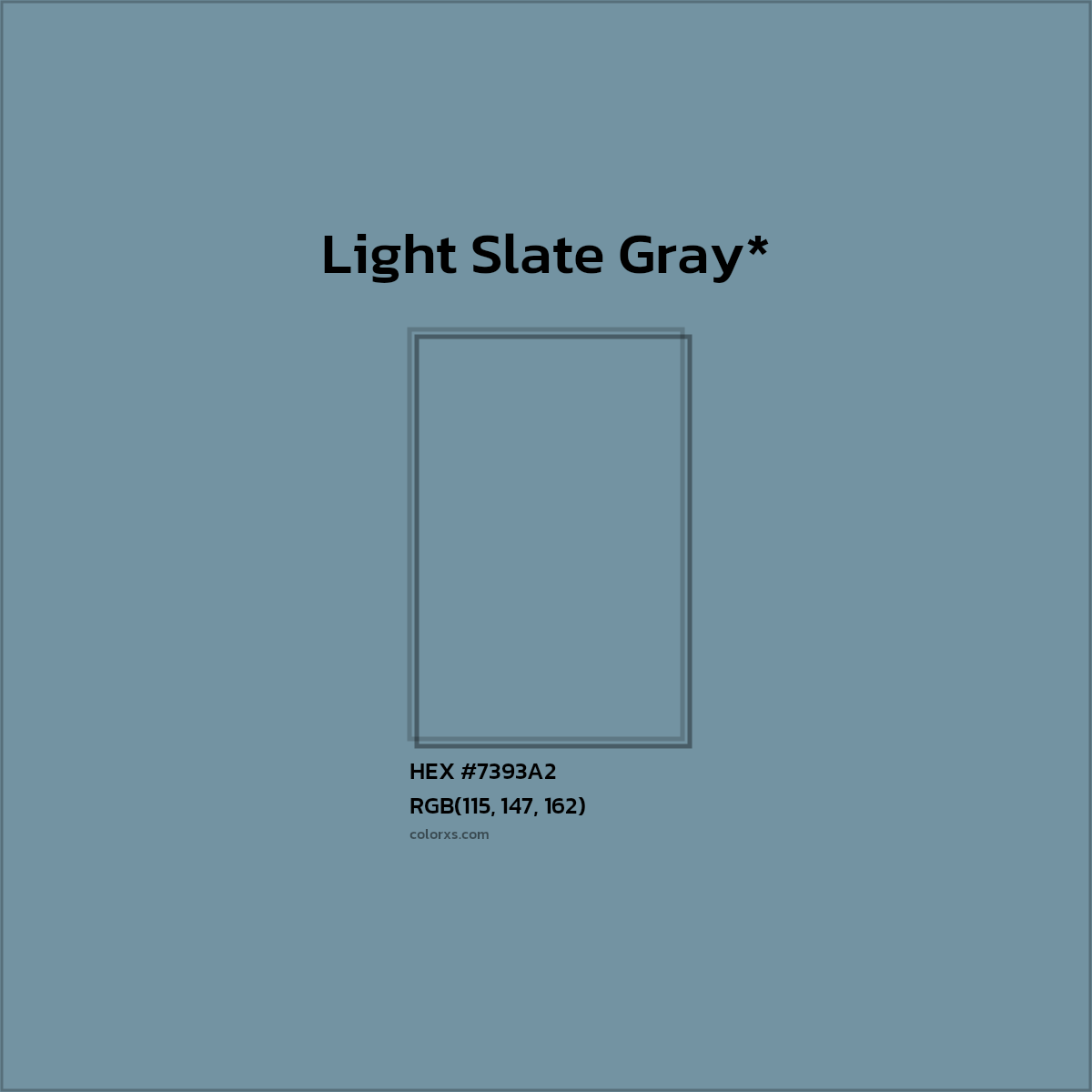 #7393A2 hex color. RGB, RYB, CMYK, HSL, HSV codes and color conversions. Matching color names, palettes, paints.