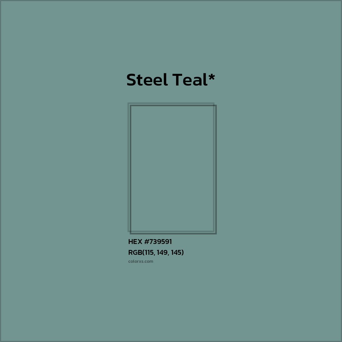 #739591 hex color. RGB, RYB, CMYK, HSL, HSV codes and color conversions. Matching color names, palettes, paints.