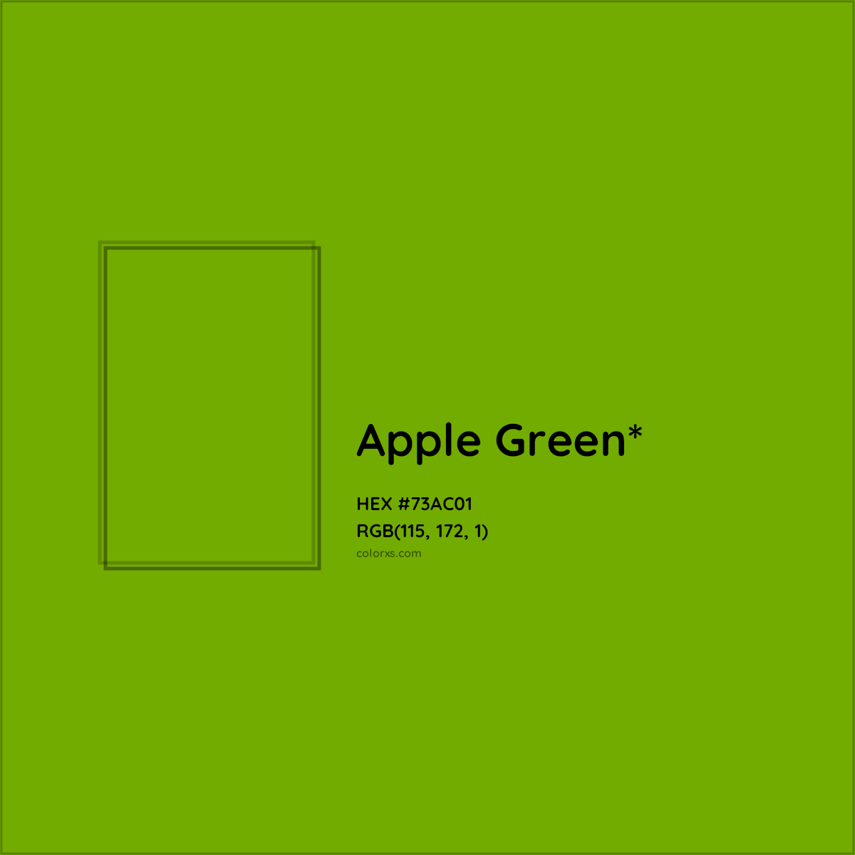 #73AC01 hex color. RGB, RYB, CMYK, HSL, HSV codes and color conversions. Matching color names, palettes, paints.