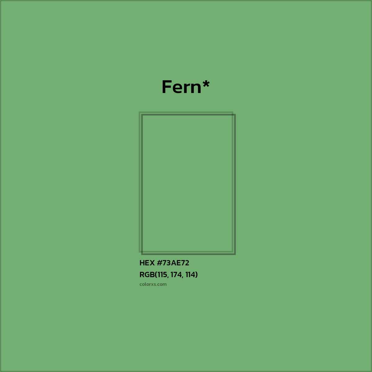 #73AE72 hex color. RGB, RYB, CMYK, HSL, HSV codes and color conversions. Matching color names, palettes, paints.