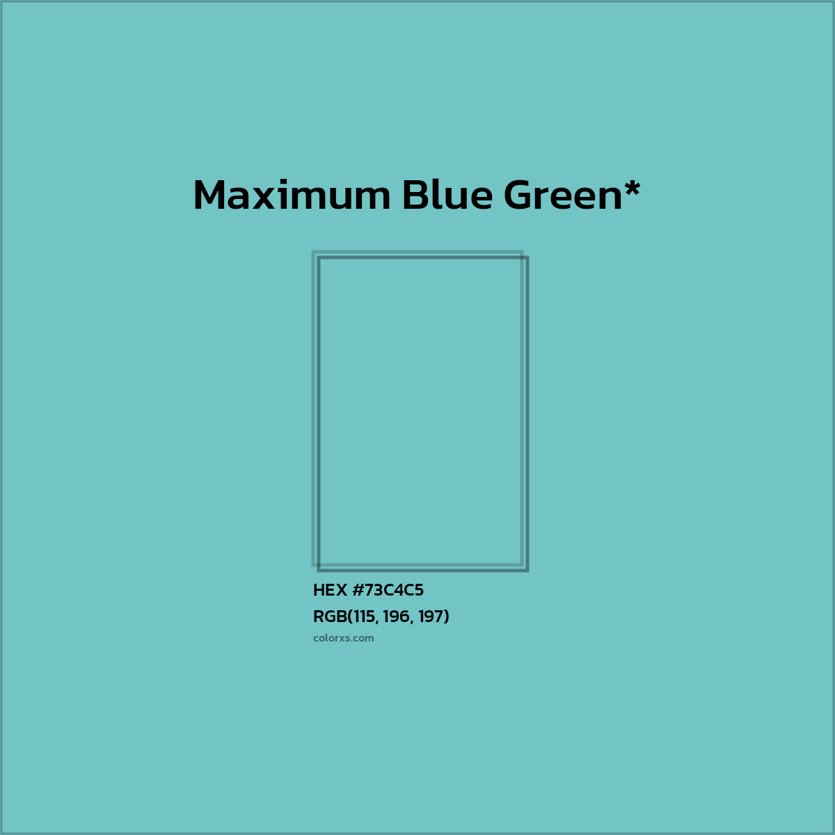 #73C4C5 hex color. RGB, RYB, CMYK, HSL, HSV codes and color conversions. Matching color names, palettes, paints.