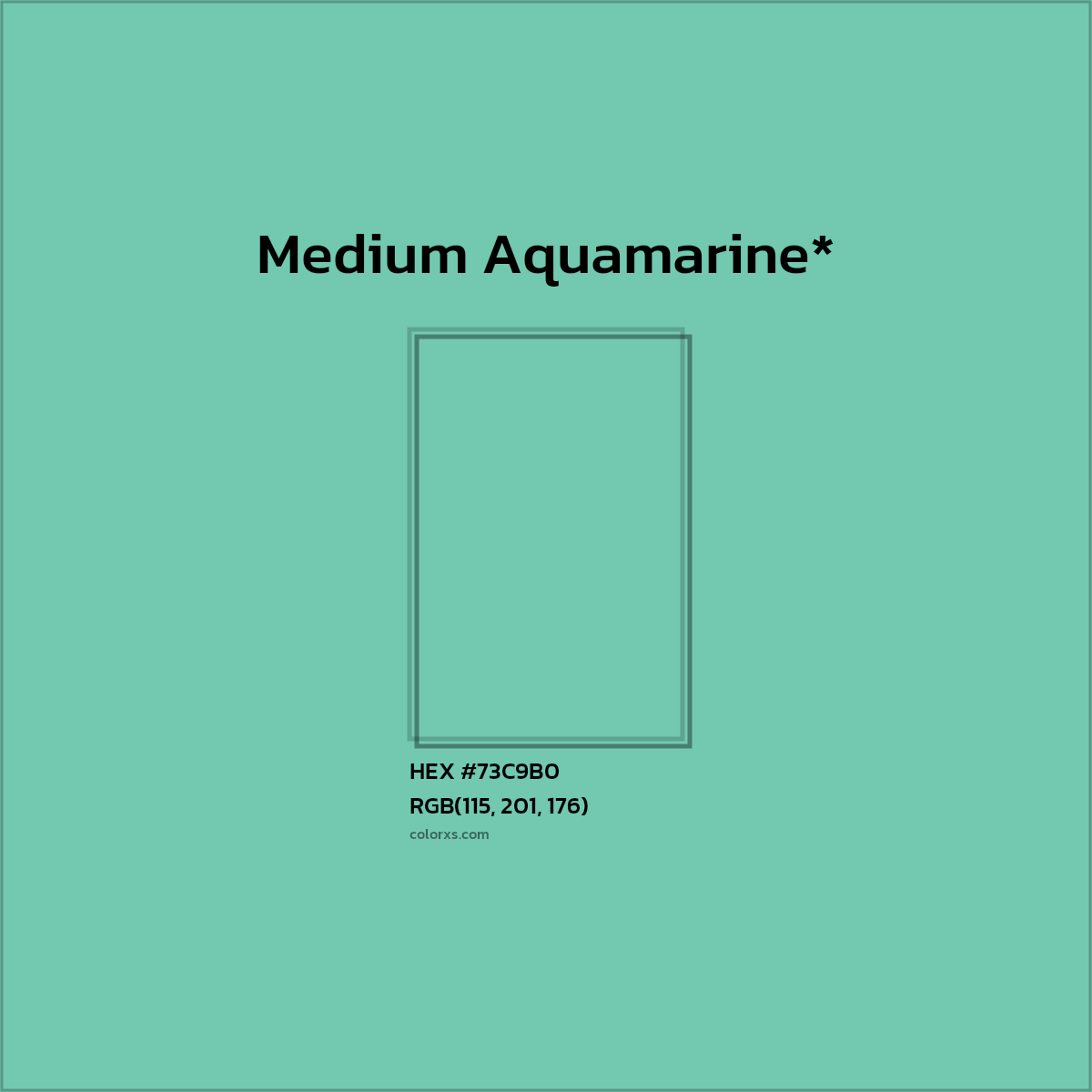 #73C9B0 hex color. RGB, RYB, CMYK, HSL, HSV codes and color conversions. Matching color names, palettes, paints.