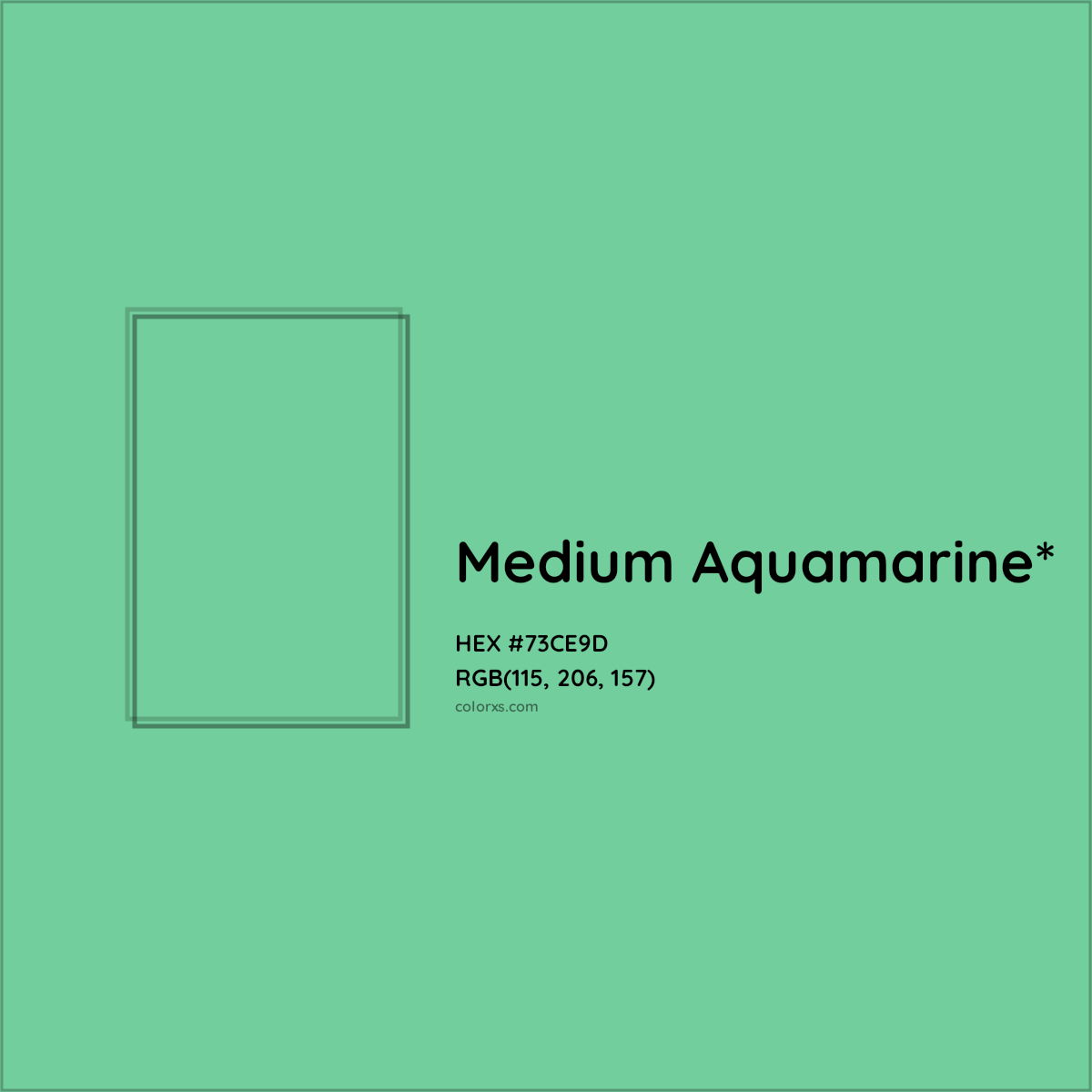 #73CE9D hex color. RGB, RYB, CMYK, HSL, HSV codes and color conversions. Matching color names, palettes, paints.