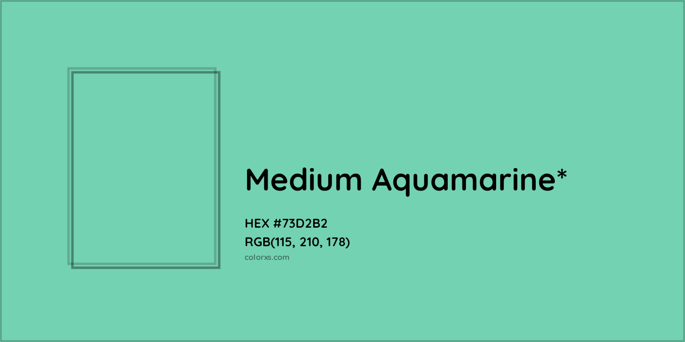 #73D2B2 hex color. RGB, RYB, CMYK, HSL, HSV codes and color conversions. Matching color names, palettes, paints.