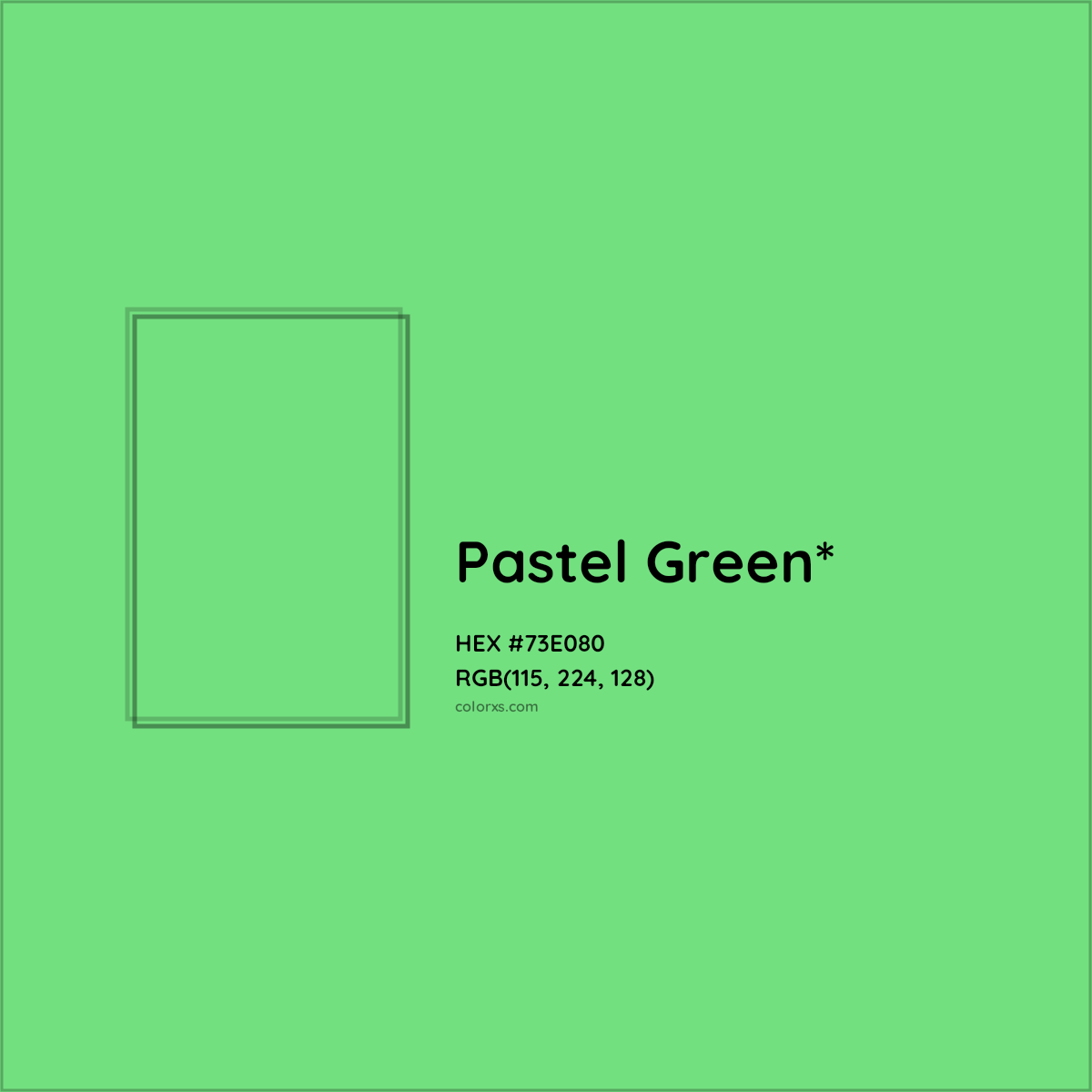 #73E080 hex color. RGB, RYB, CMYK, HSL, HSV codes and color conversions. Matching color names, palettes, paints.