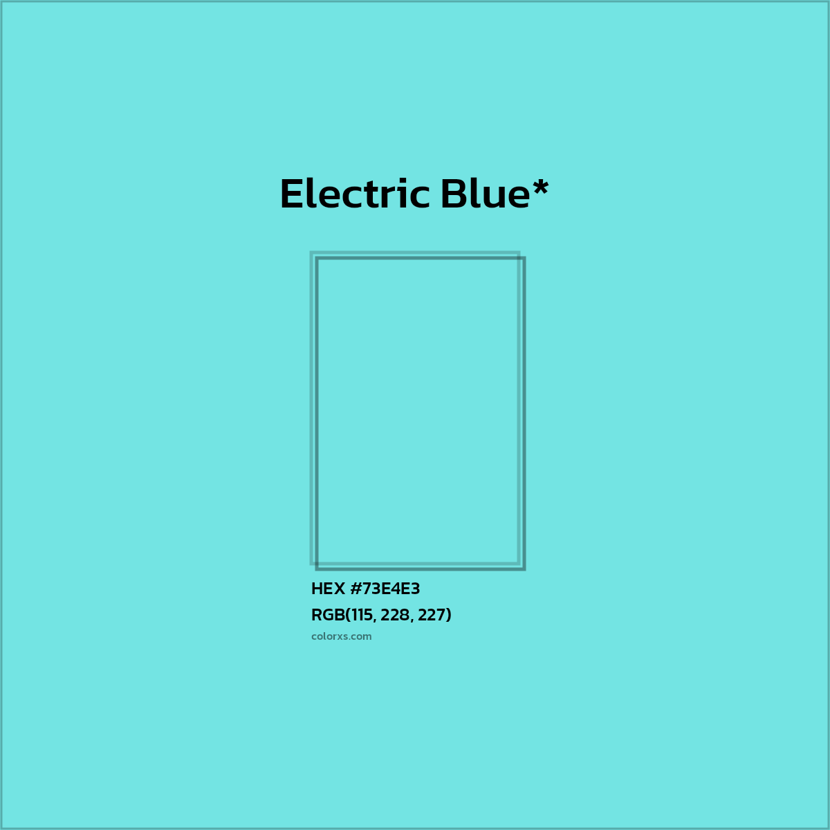 #73E4E3 hex color. RGB, RYB, CMYK, HSL, HSV codes and color conversions. Matching color names, palettes, paints.