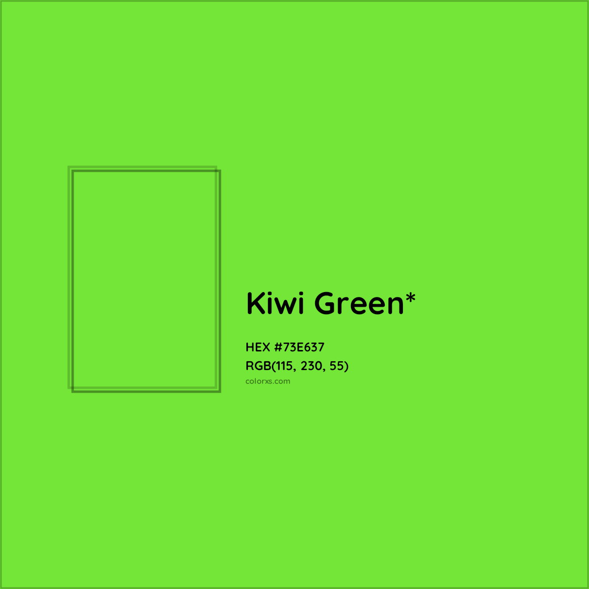 #73E637 hex color. RGB, RYB, CMYK, HSL, HSV codes and color conversions. Matching color names, palettes, paints.
