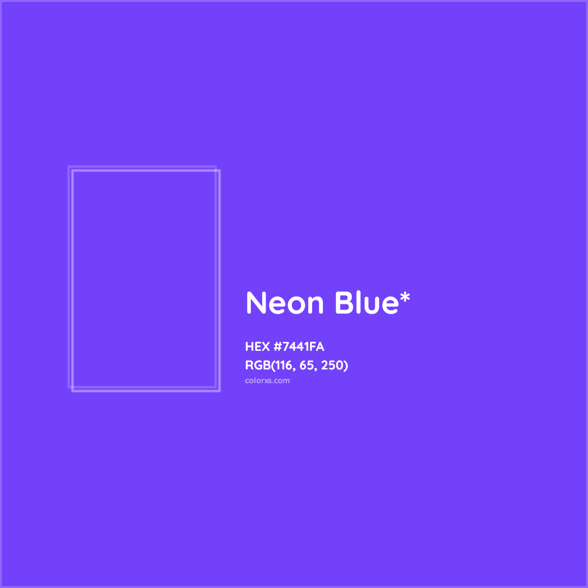 #7441FA hex color. RGB, RYB, CMYK, HSL, HSV codes and color conversions. Matching color names, palettes, paints.