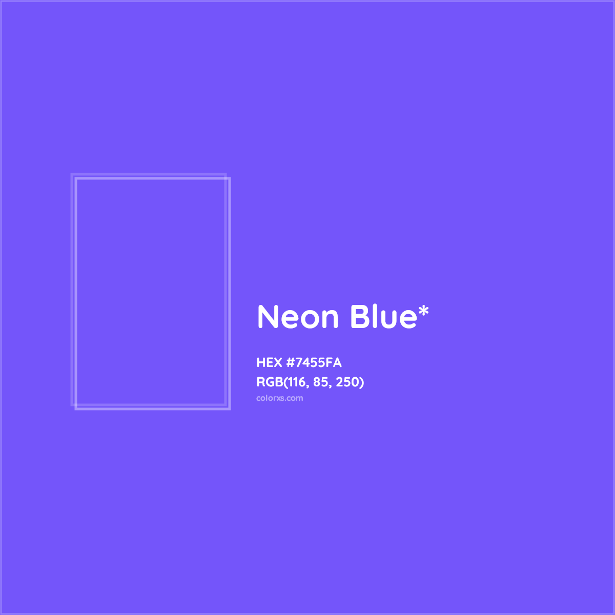 #7455FA hex color. RGB, RYB, CMYK, HSL, HSV codes and color conversions. Matching color names, palettes, paints.