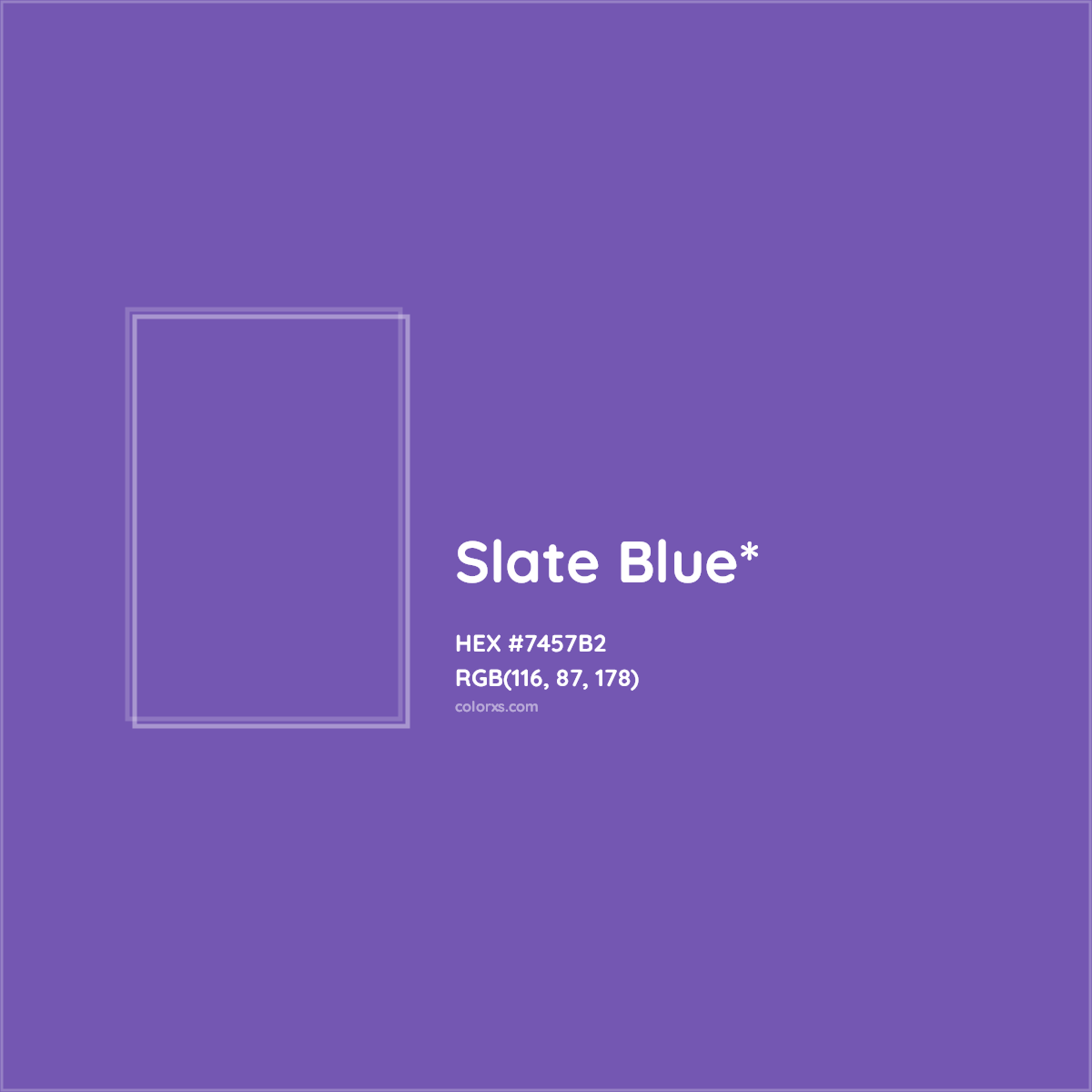 #7457B2 hex color. RGB, RYB, CMYK, HSL, HSV codes and color conversions. Matching color names, palettes, paints.