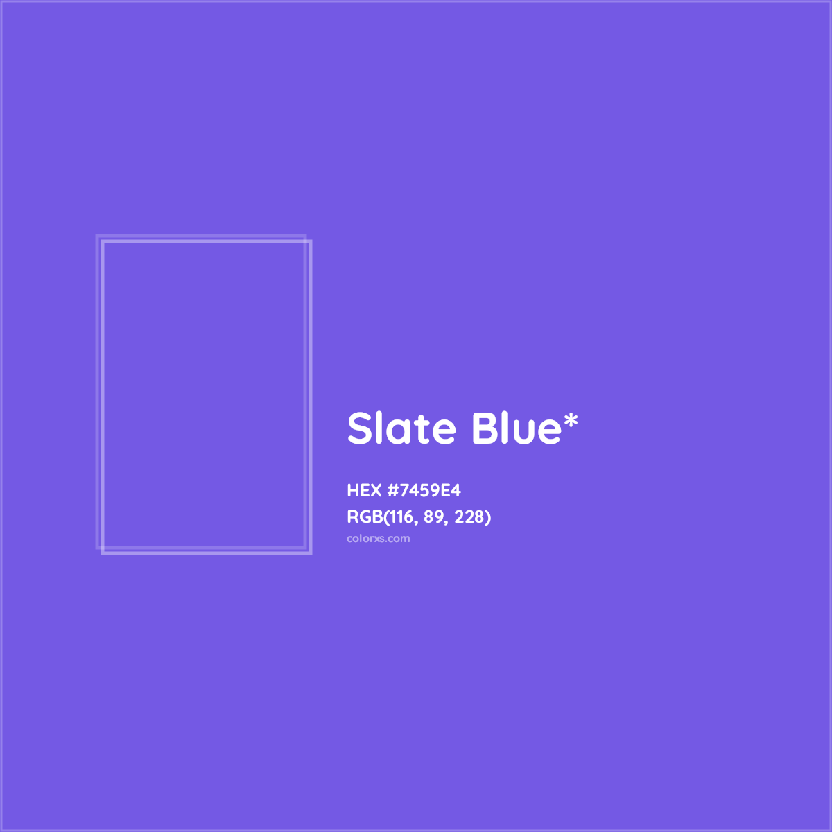 #7459E4 hex color. RGB, RYB, CMYK, HSL, HSV codes and color conversions. Matching color names, palettes, paints.