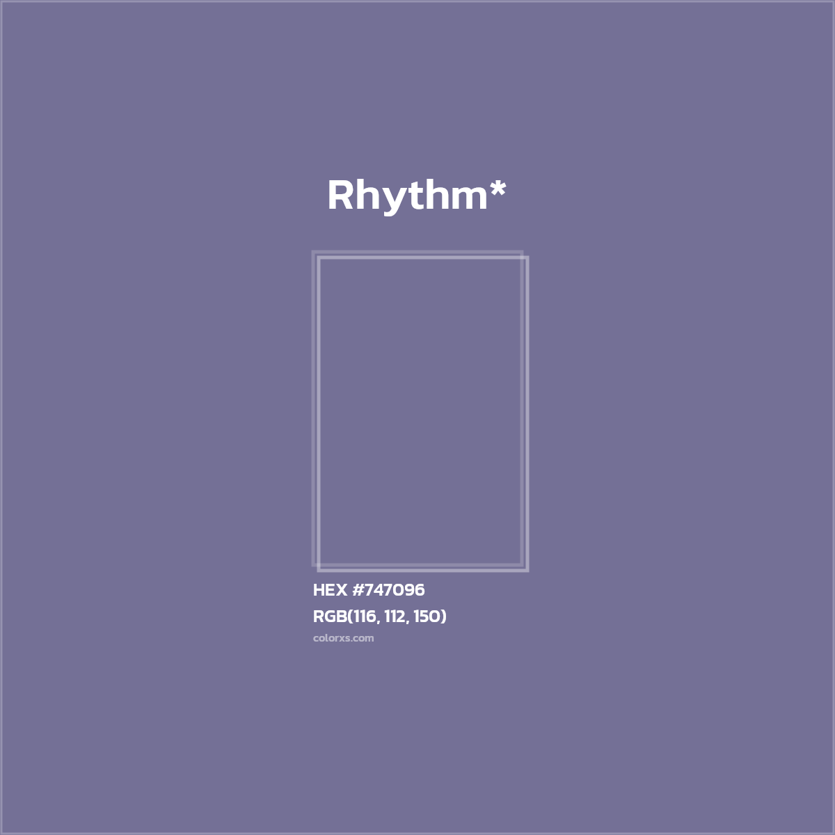 #747096 hex color. RGB, RYB, CMYK, HSL, HSV codes and color conversions. Matching color names, palettes, paints.