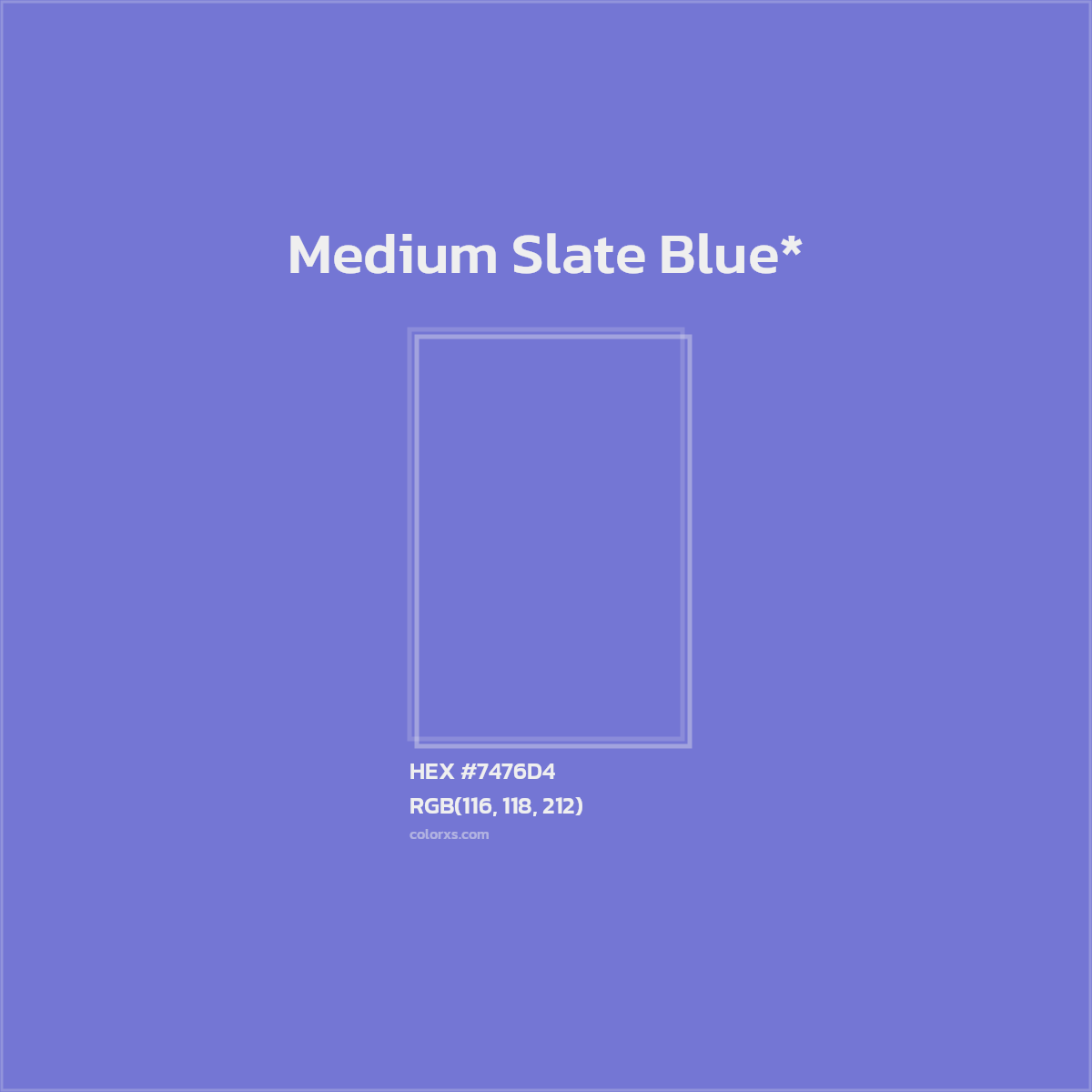 #7476D4 hex color. RGB, RYB, CMYK, HSL, HSV codes and color conversions. Matching color names, palettes, paints.